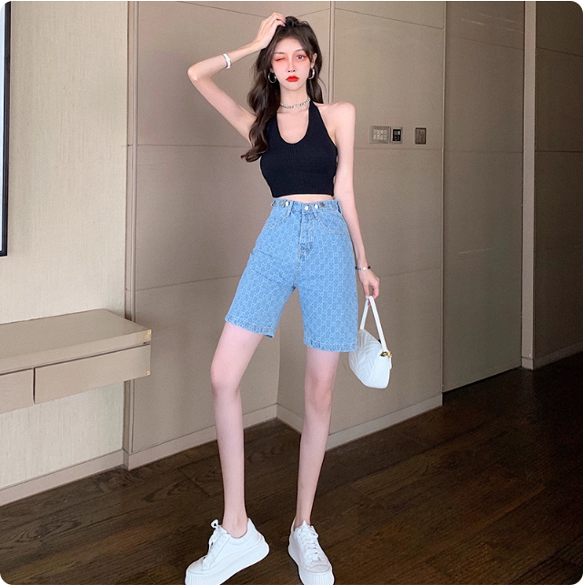 Short en jean imprimé