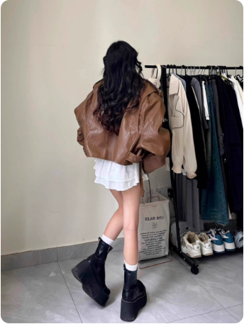 Veste en cuir marron
