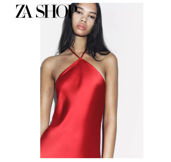 Robe longue satinée rouge