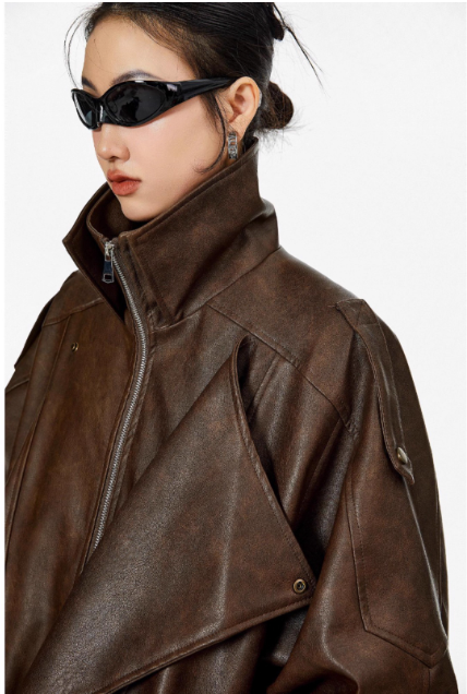 Veste en cuir marron