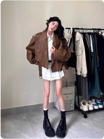 Veste en cuir marron
