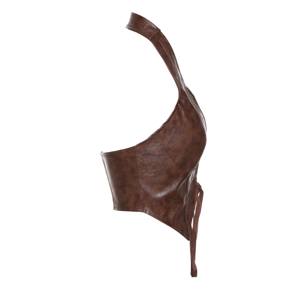 Haut dos nu en cuir marron