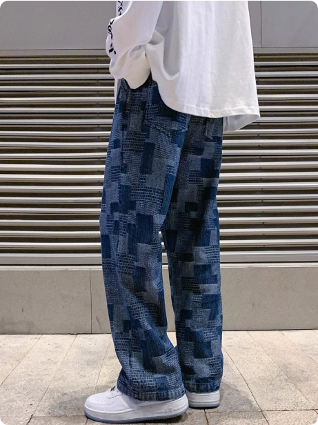 Pantalon ample à carreaux bleus