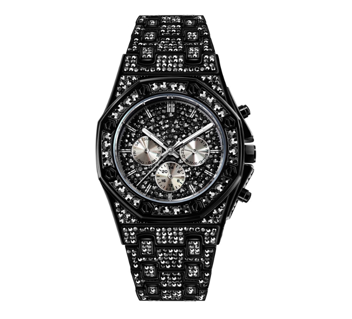 Montre de luxe dorée à strass