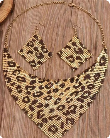 Parure de bijoux léopard à sequins dorés
