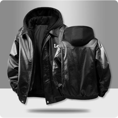 Veste en cuir marron avec capuche