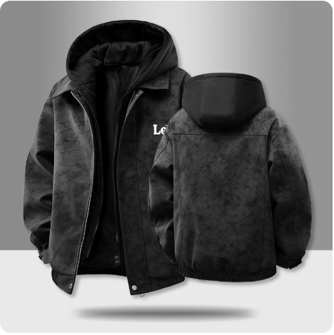 Veste en cuir marron avec capuche