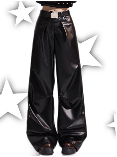 Pantalon large en simili cuir noir