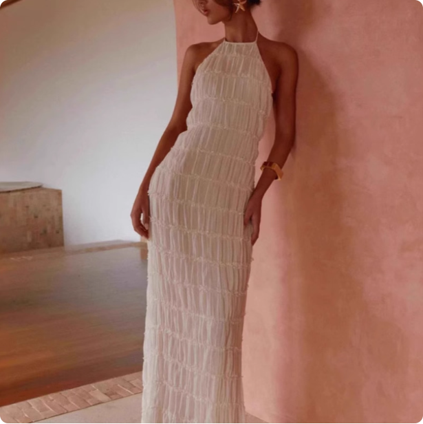 Robe longue jaune à col halter