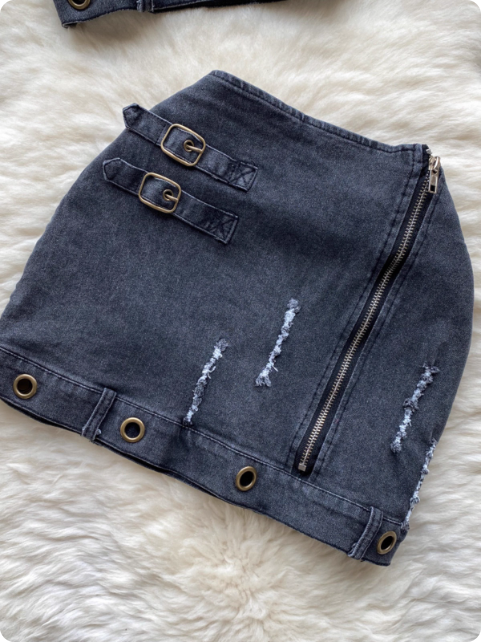 Ensemble jupe et haut en denim noir