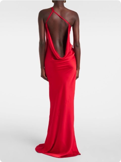 Robe longue rouge asymétrique