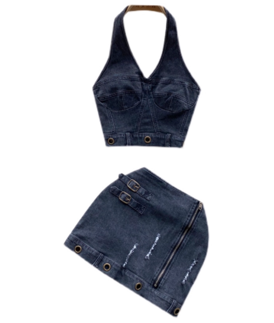 Ensemble jupe et haut en denim noir