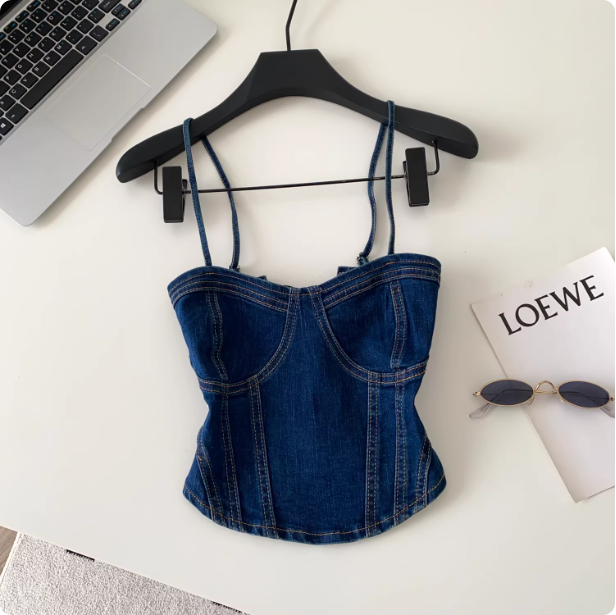 Top bustier en jean vert