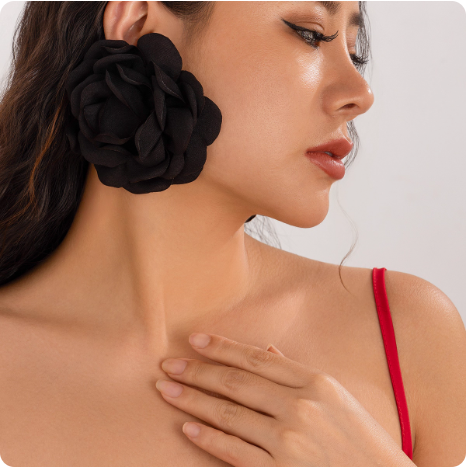 Grande barrette fleur en tissu rose