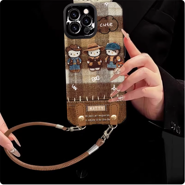 Coque de téléphone avec lanière et motif oursons