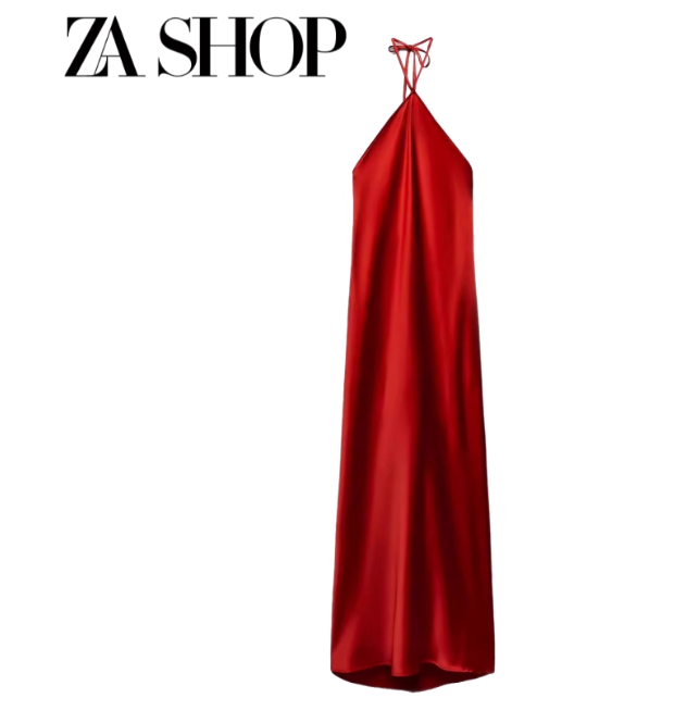 Robe longue satinée rouge
