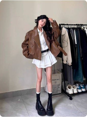 Veste en cuir marron