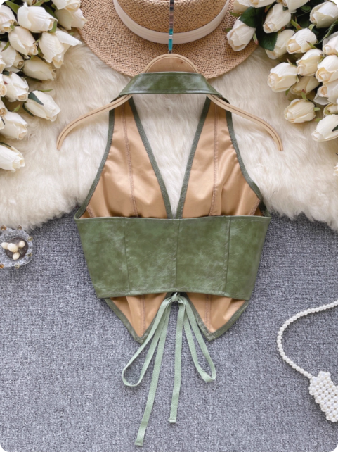 Gilet vert en similicuir