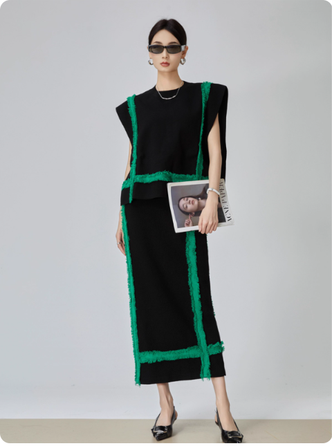 Ensemble noir à détails verts