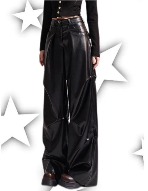 Pantalon large en simili cuir noir