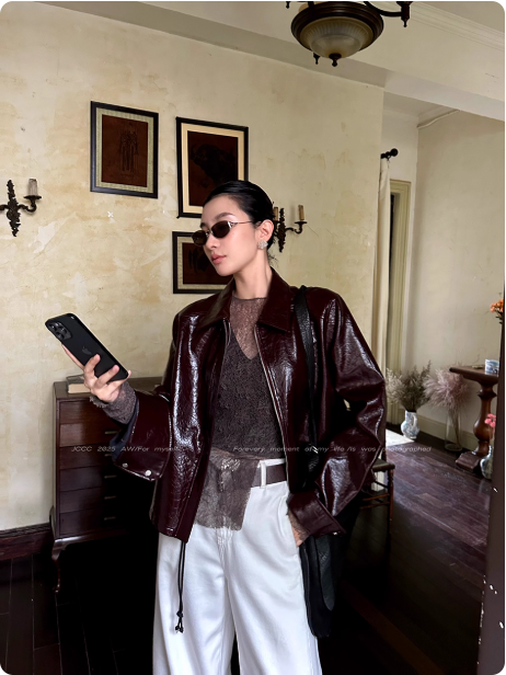 Veste en cuir marron