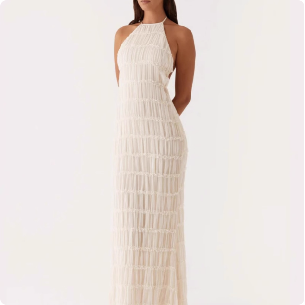 Robe longue jaune à col halter