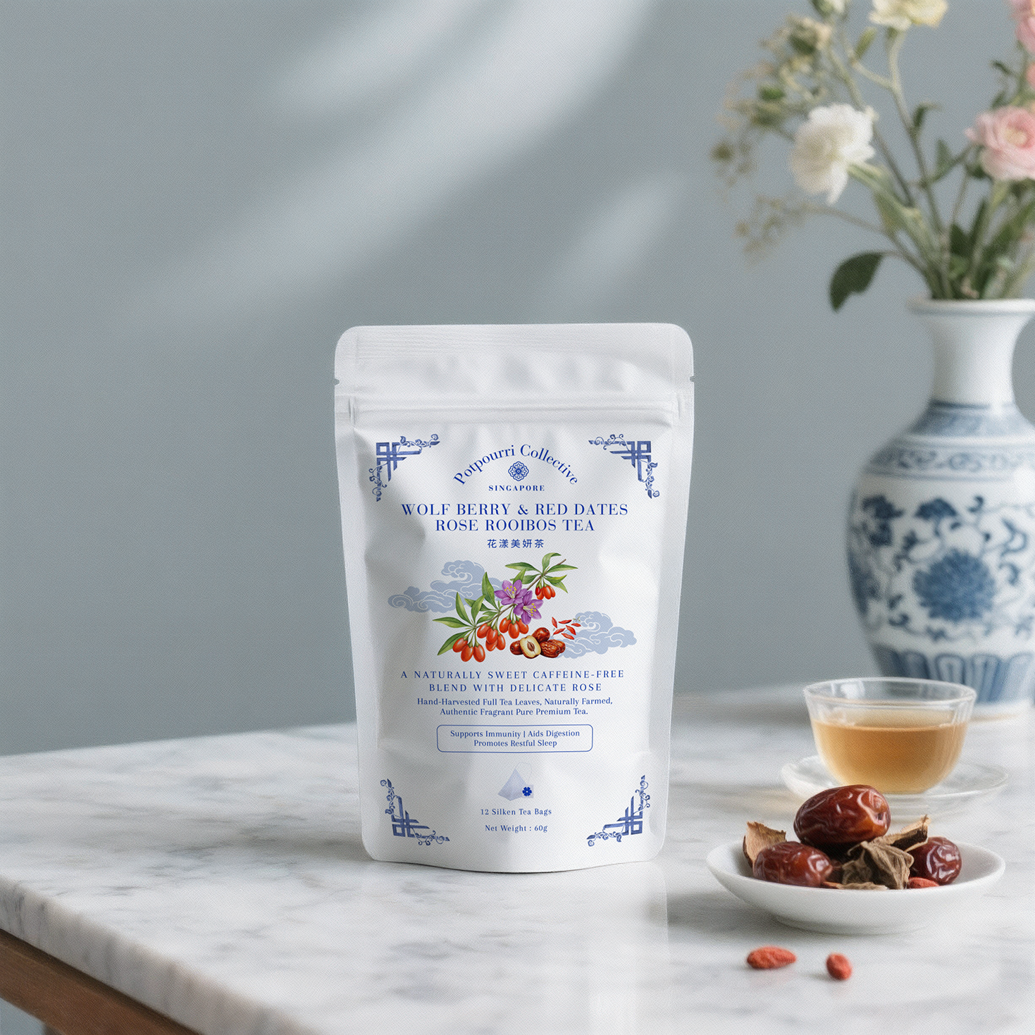 Wolfberry & Red Dates Rose Rooibos Tea - 12 Silken Tea Bags