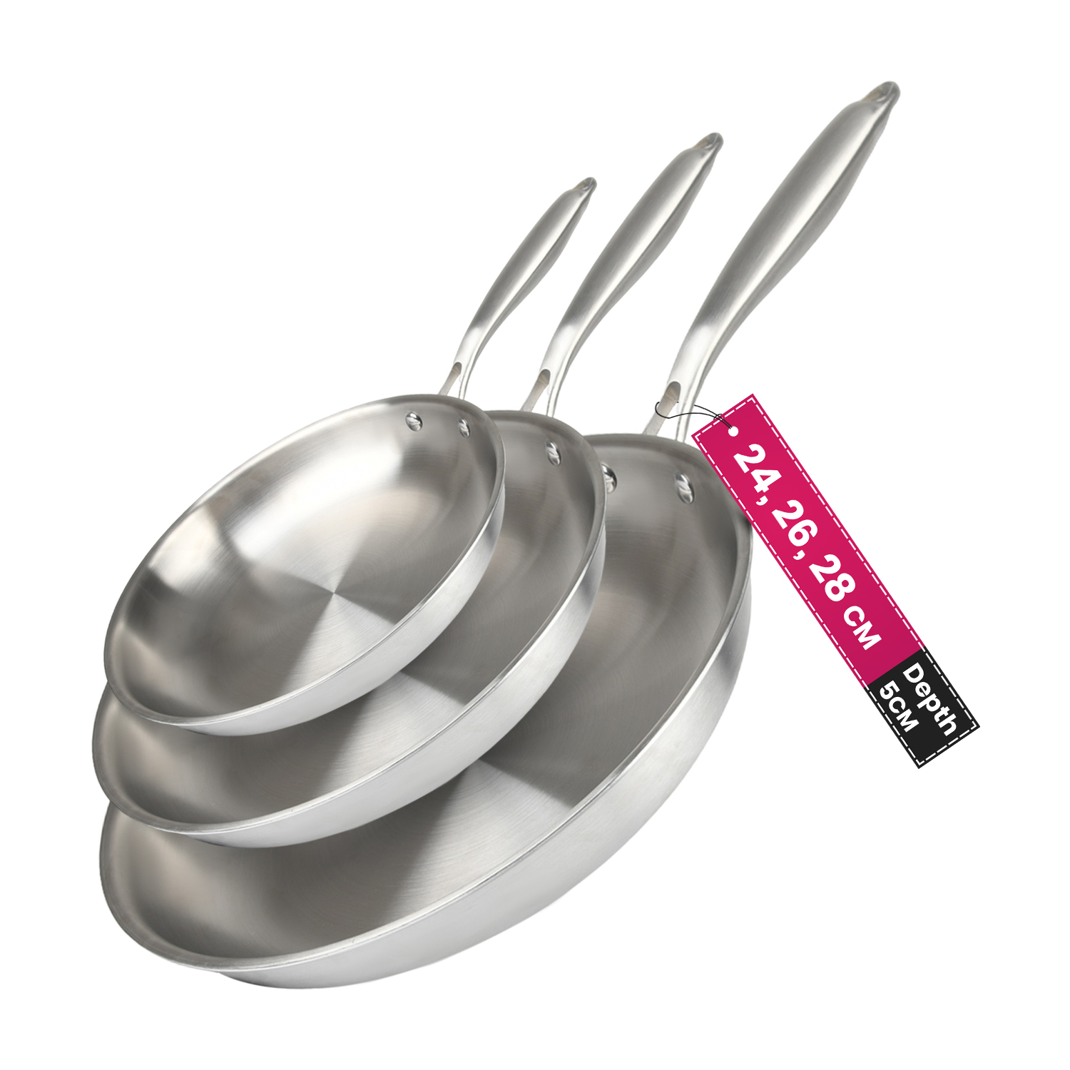 Stainless Steel Frying Pan Pack of 3