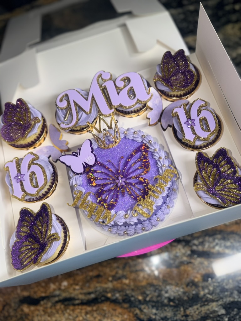 Bento Box: 6" Tower Cake with 8 cupcakes