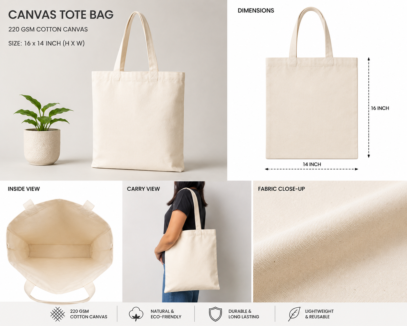 220 GSM Canvas Tote Bag