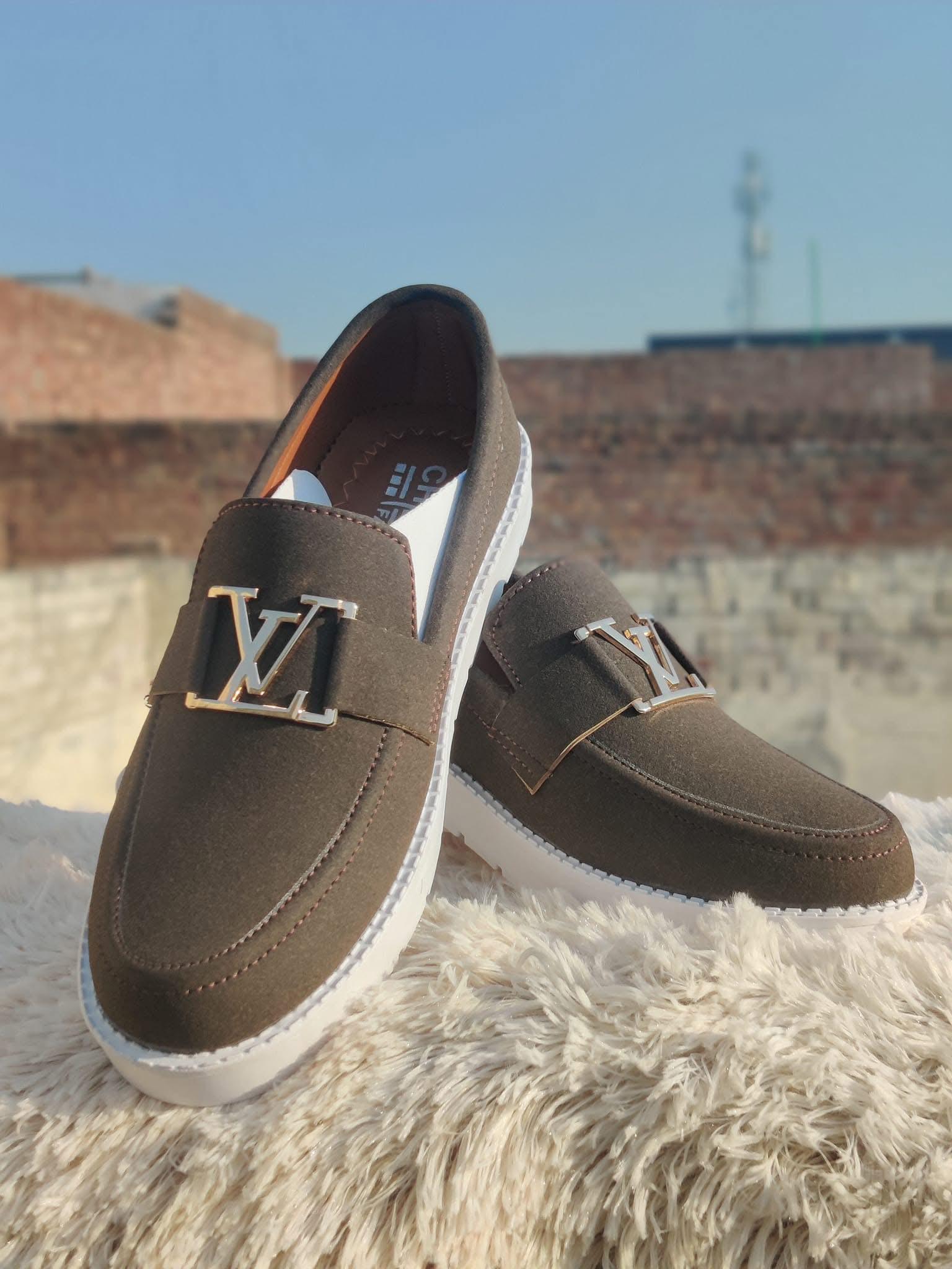 Louis Vuitton Men's Light Brown Velvet Formal Comfortable Fashion Loafer's