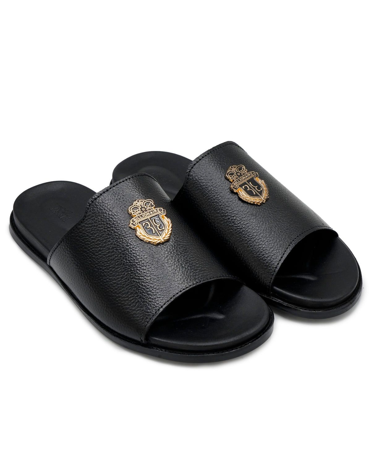 Premium Black Leather Slide Sandals for Men – RK Footwear