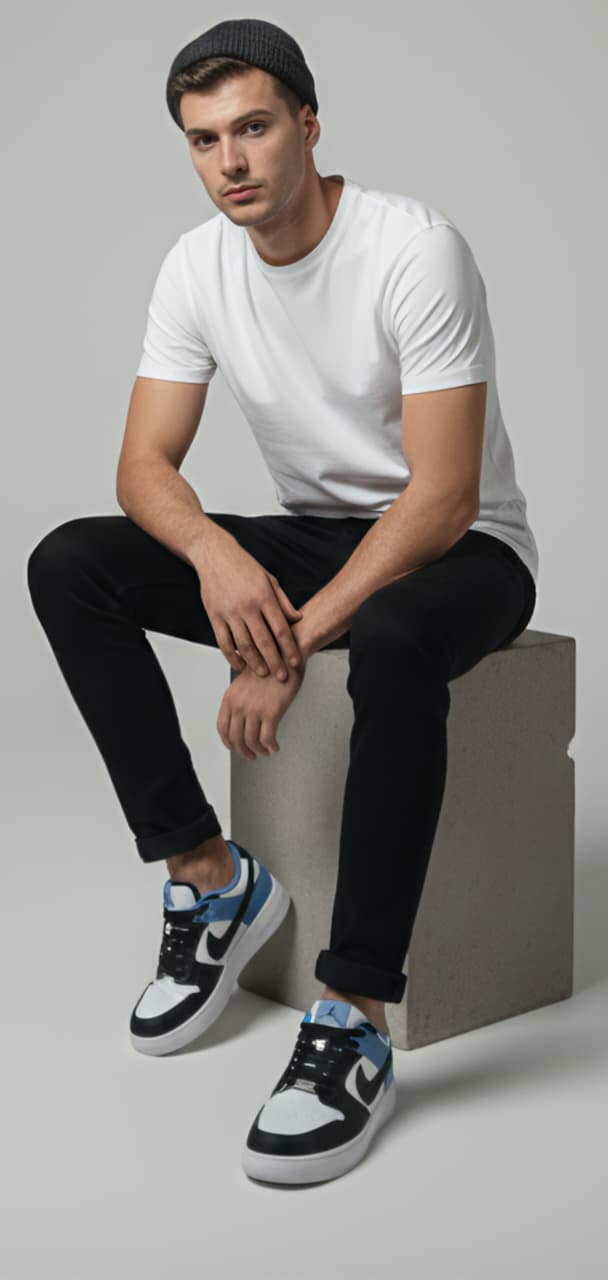 Nike Low-Top Retro Court Sneakers – Black, White & Sky Blue