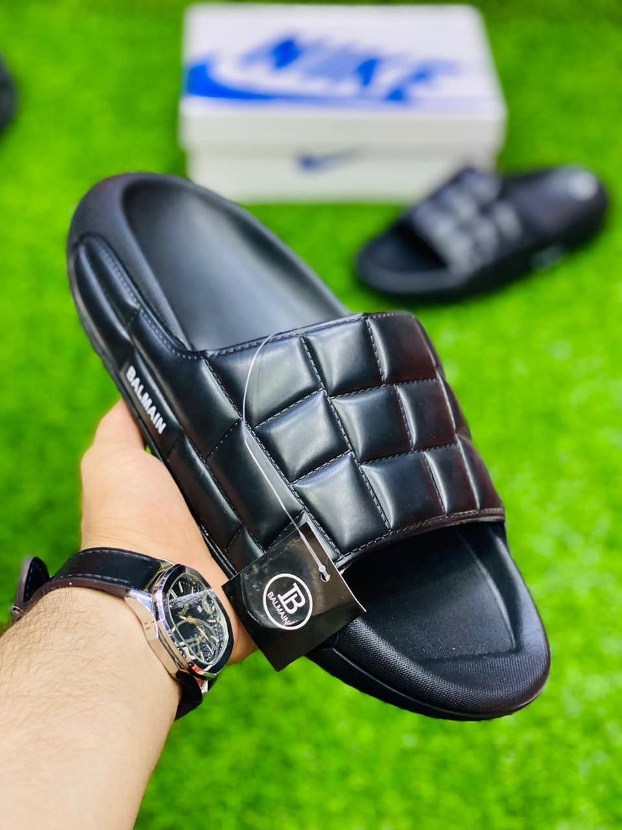 Balmain Quilted Slide  – White, Black , Yellow | Luxury Comfort Slides