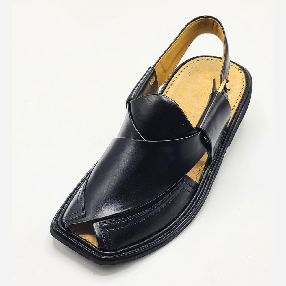 Classic Black Leather Peshawari Chappal