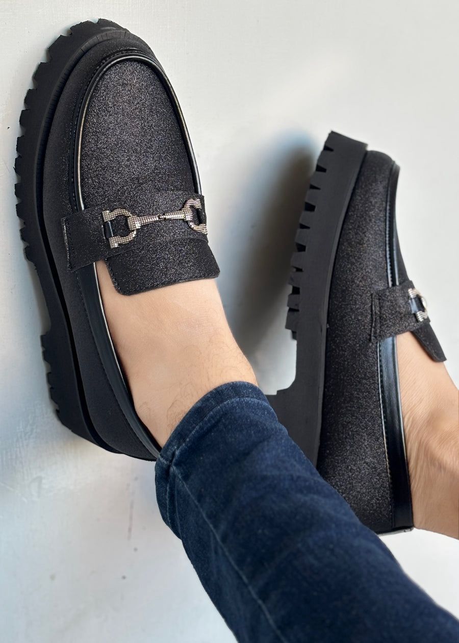 Black Glitter Loafers – Men’s Luxury Slip-Ons