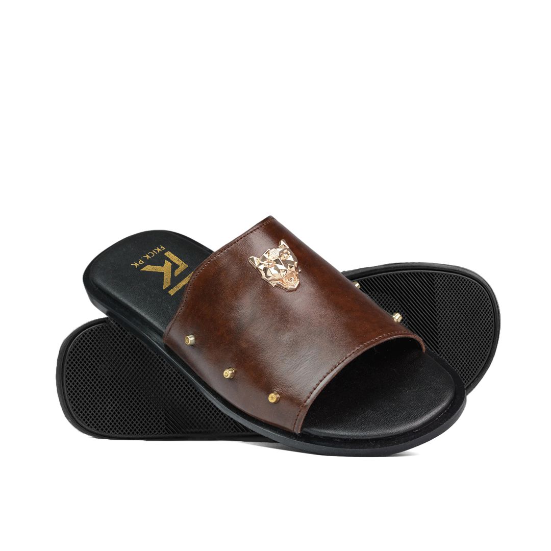 Premium Brown Leather Slide Sandals for Men – RK Footwear