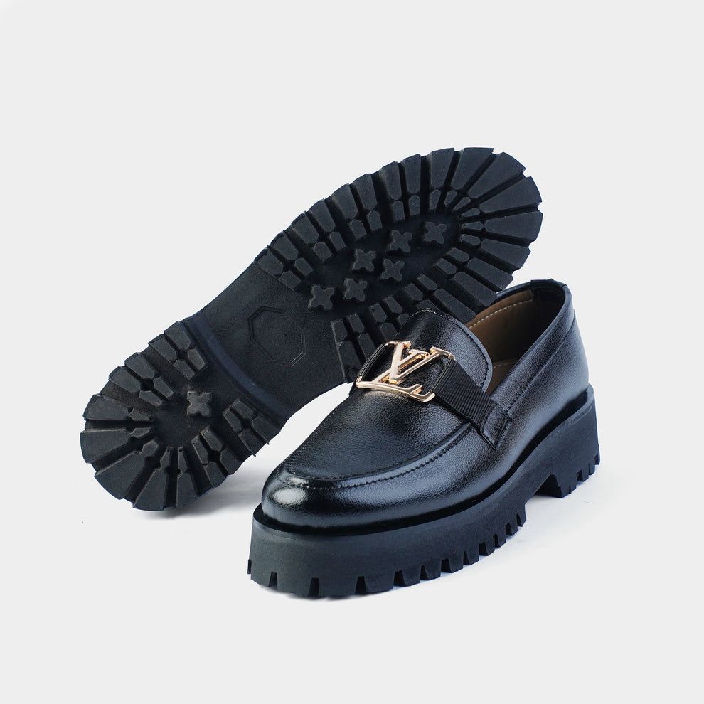 LV Black Leather Designer Loafers – Luxury Men’s Slip-Ons