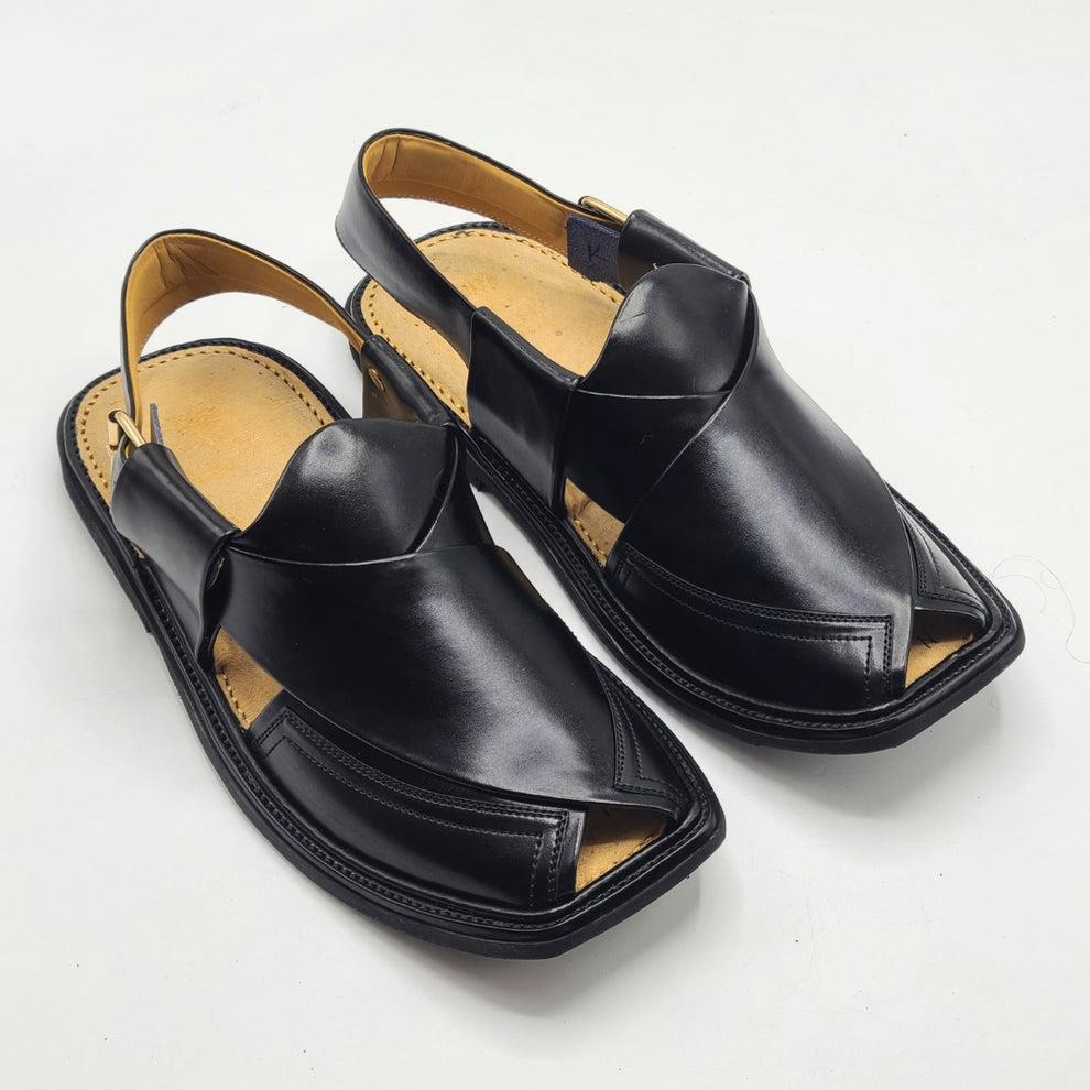 Classic Black Leather Peshawari Chappal