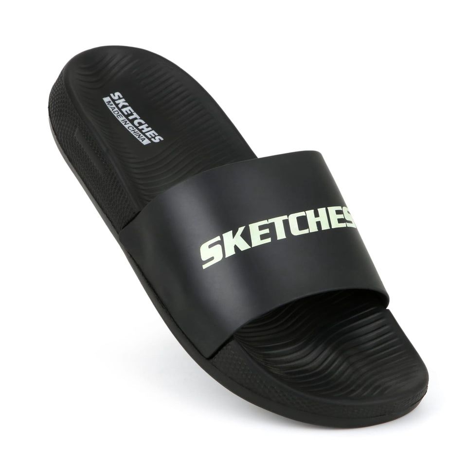 Sketches Black Slide for Men – Lightweight Casual Slip-On