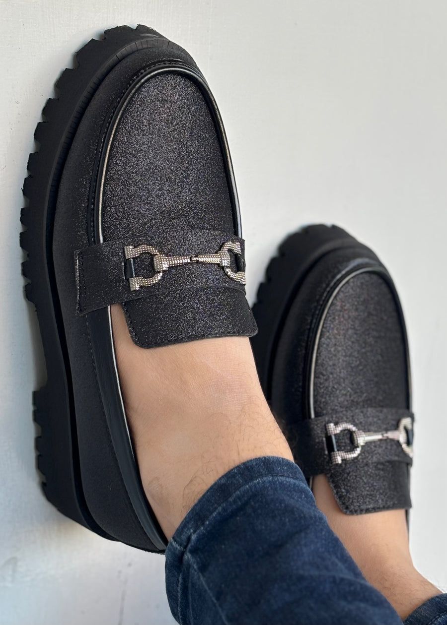 Black Glitter Loafers – Men’s Luxury Slip-Ons