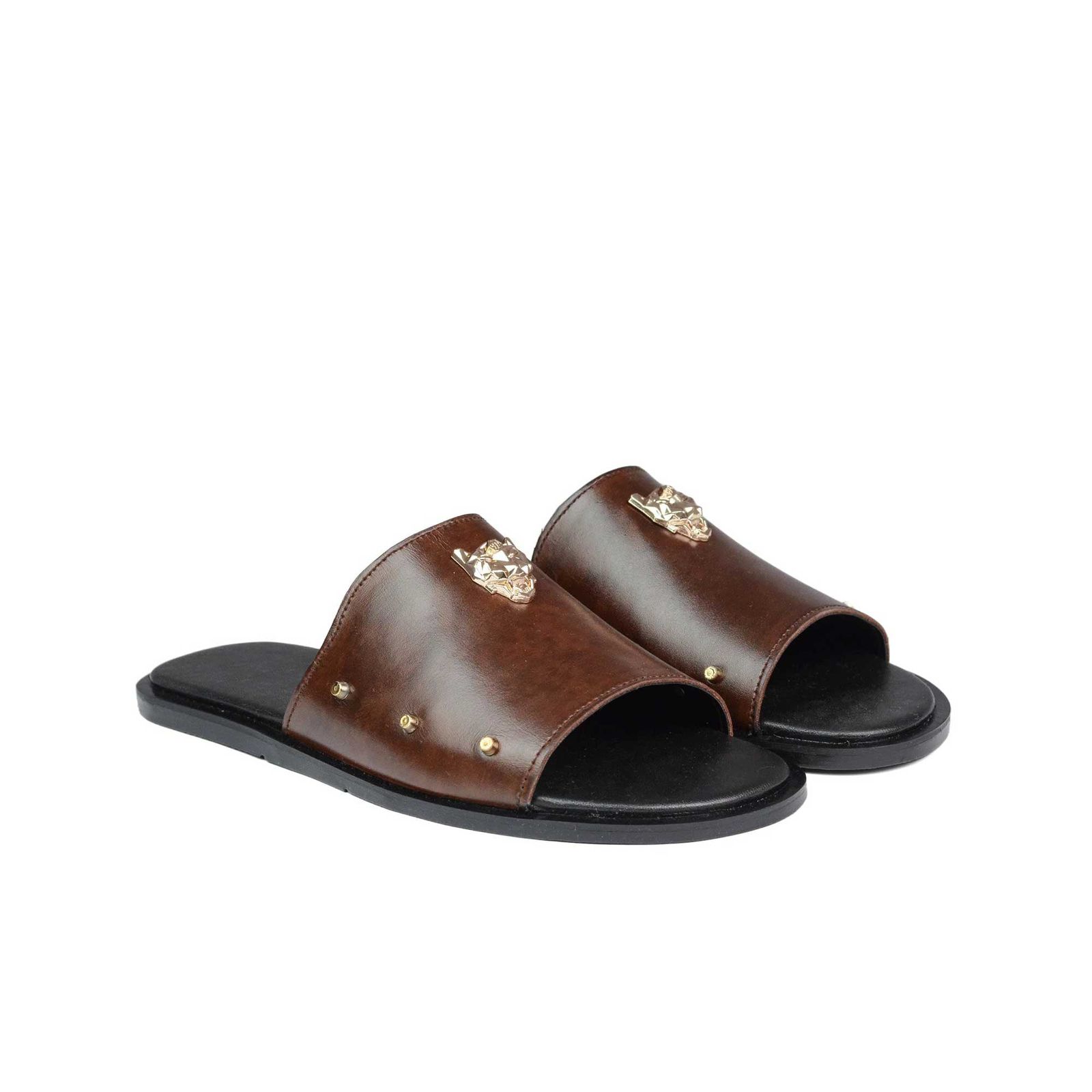 Premium Brown Leather Slide Sandals for Men – RK Footwear