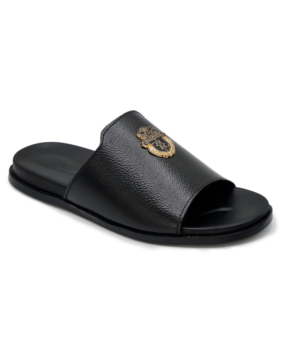 Premium Black Leather Slide Sandals for Men – RK Footwear