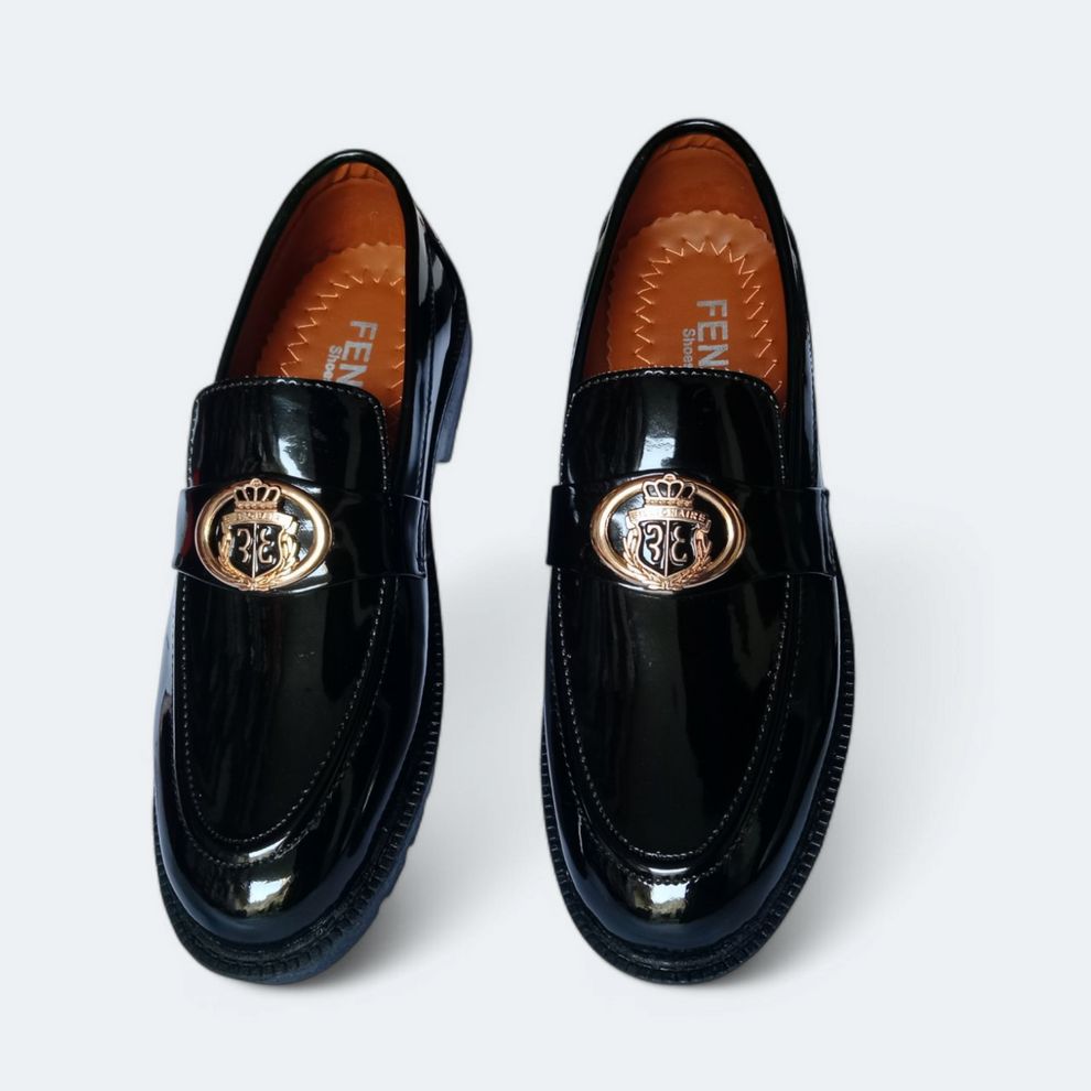 Luxury Patent Leather Loafers with Gold Emblem
