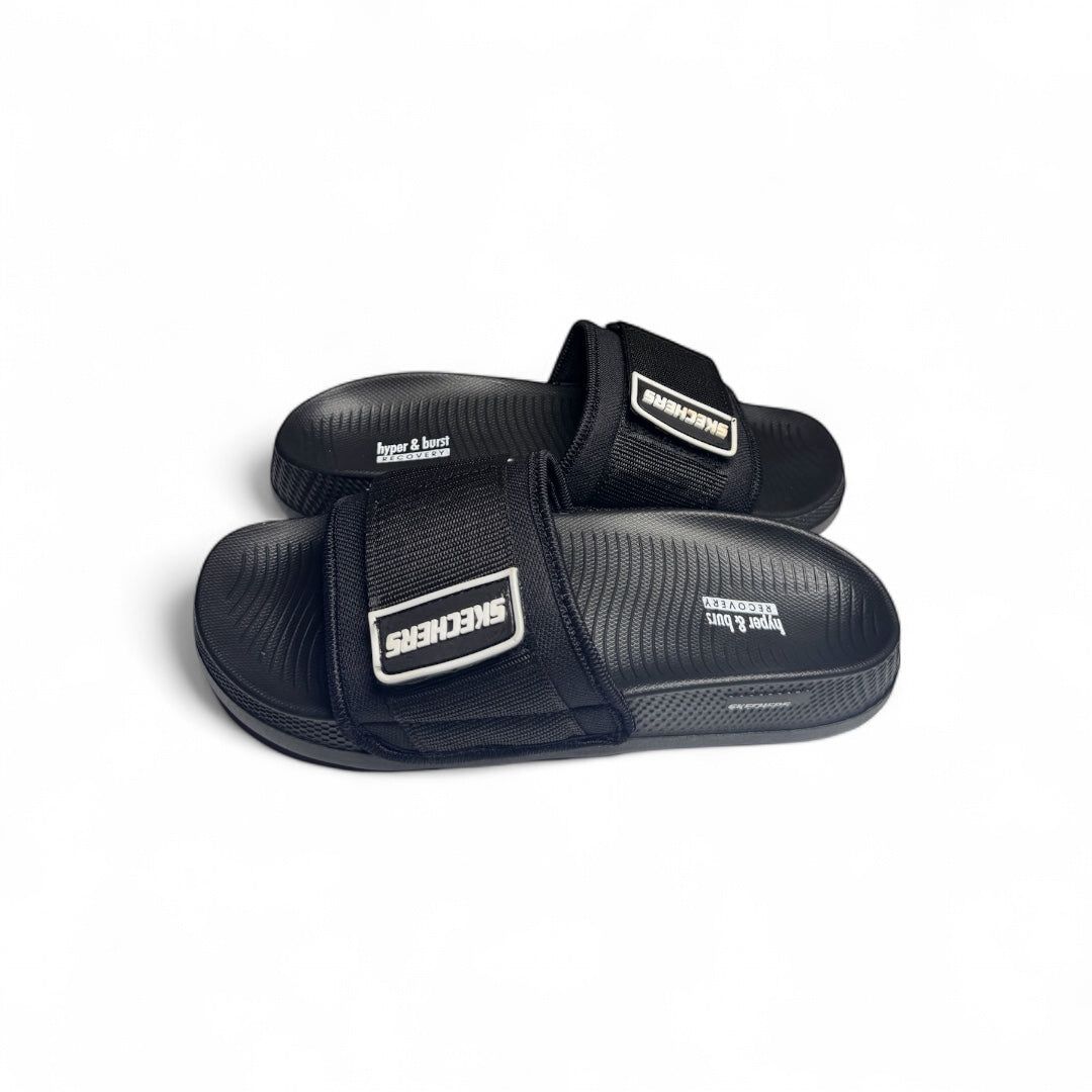 Skechers Black Slide Sandals for Men – Adjustable Comfort Slip-On