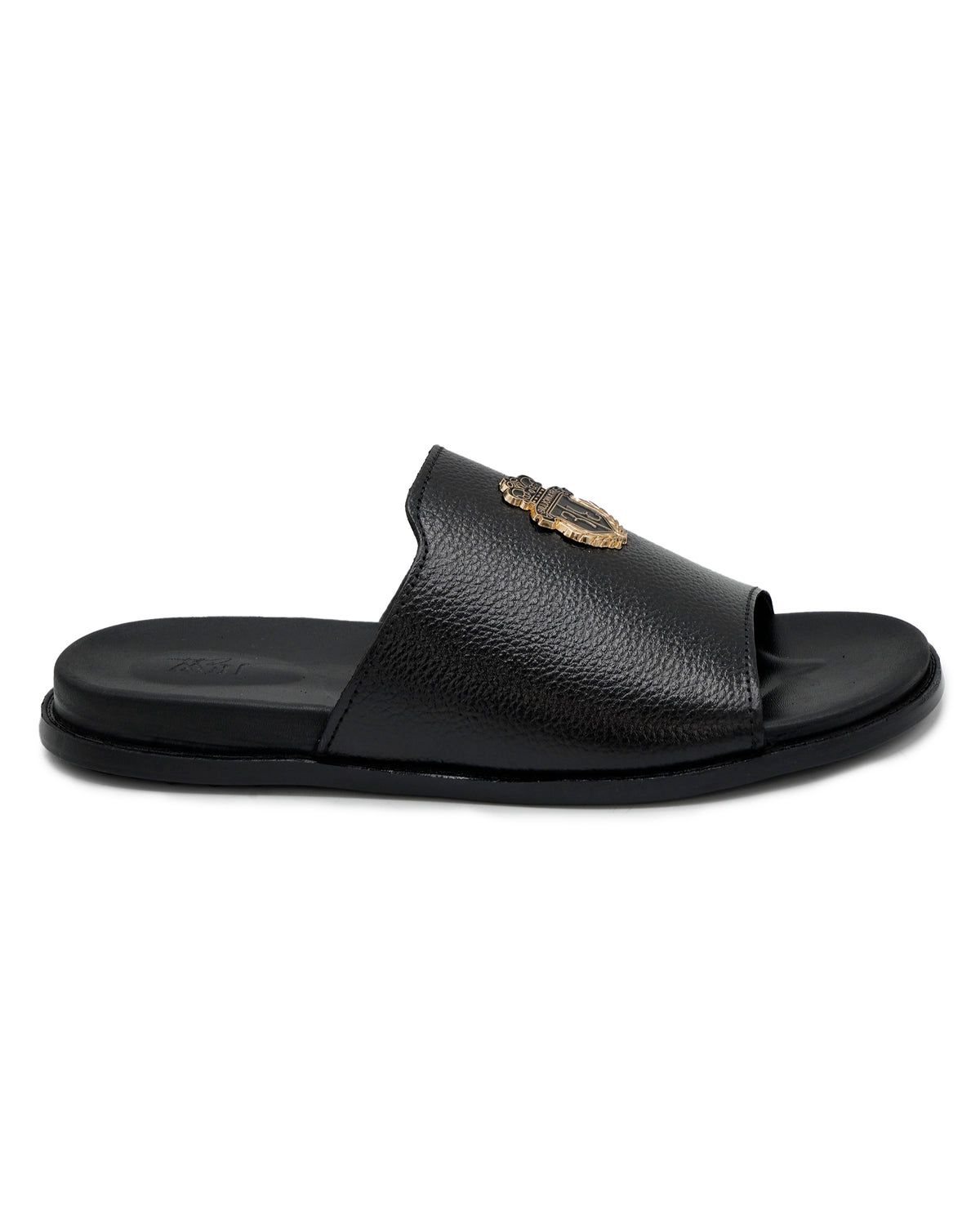 Premium Black Leather Slide Sandals for Men – RK Footwear