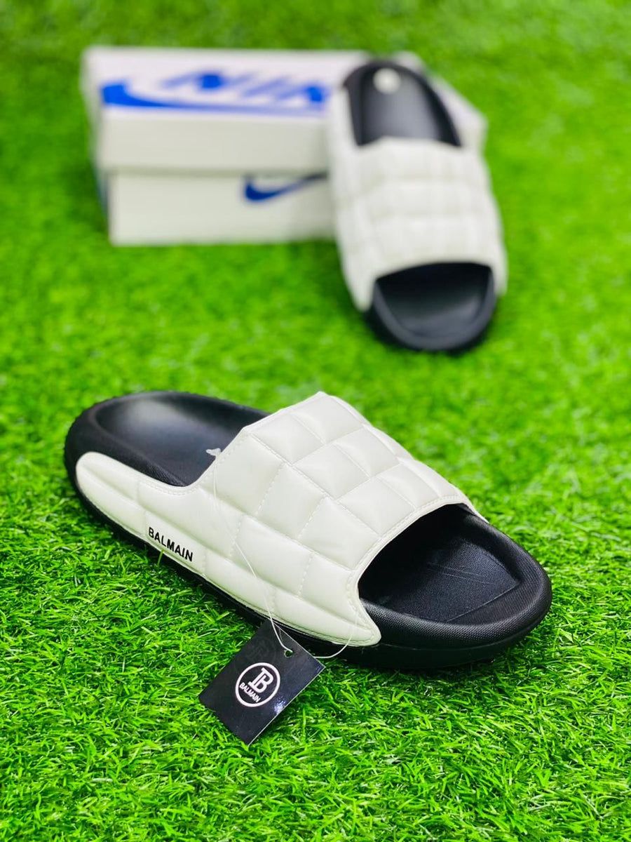 Balmain Quilted Slide  – White, Black , Yellow | Luxury Comfort Slides