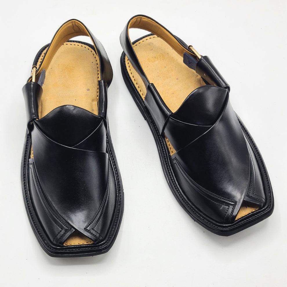 Classic Black Leather Peshawari Chappal