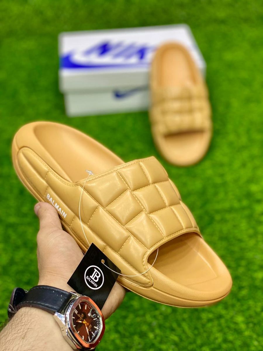 Balmain Quilted Slide  – White, Black , Yellow | Luxury Comfort Slides
