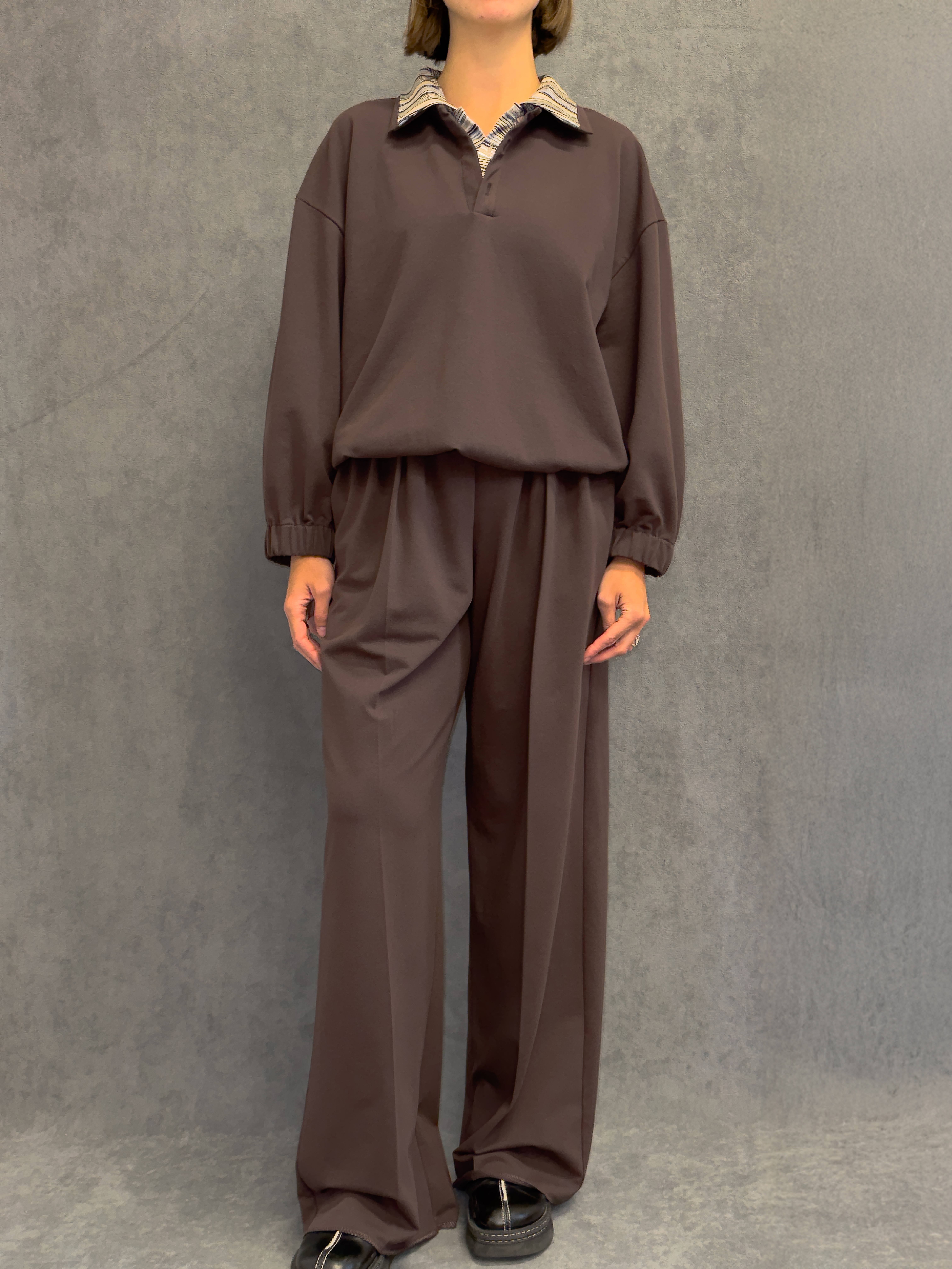 DEAL / Chocolate Wide-leg Cotton Trousers & Layered Jumper